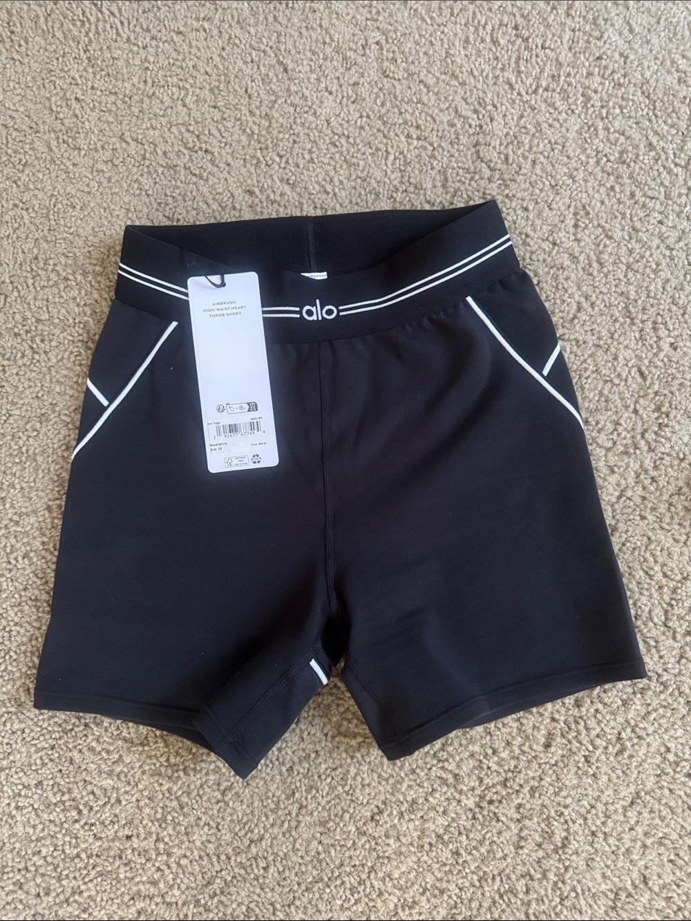ALO Yoga Black Biker Shorts with White Piping